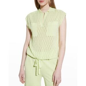 Knitss Elisa Top Womens Small Green Italian Linen Cap Sleeve Tie Front Casual